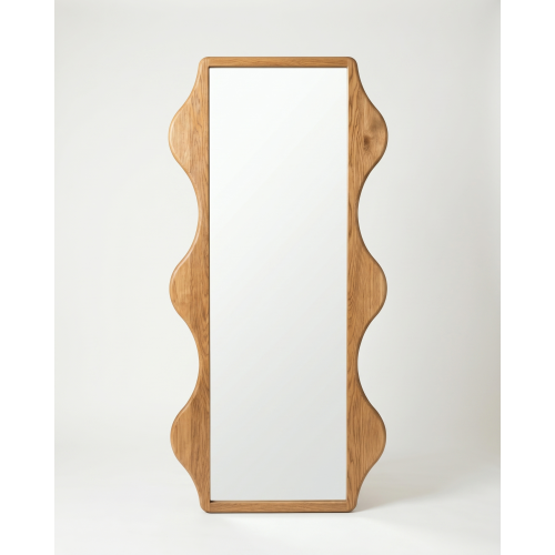 Зеркало неправильной формы ВОЛНЫ в дубовой раме (155х70 см)