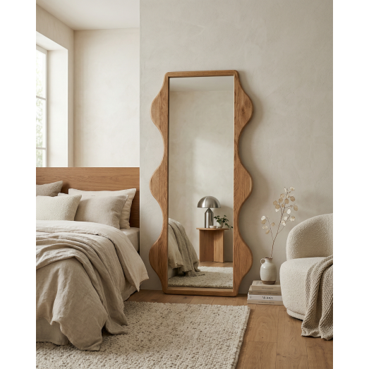 Зеркало неправильной формы ВОЛНЫ в дубовой раме (155х70 см)