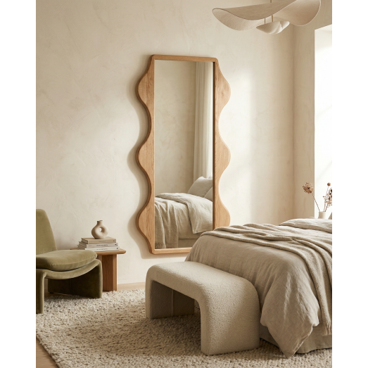 Зеркало неправильной формы ВОЛНЫ в дубовой раме (155х70 см)
